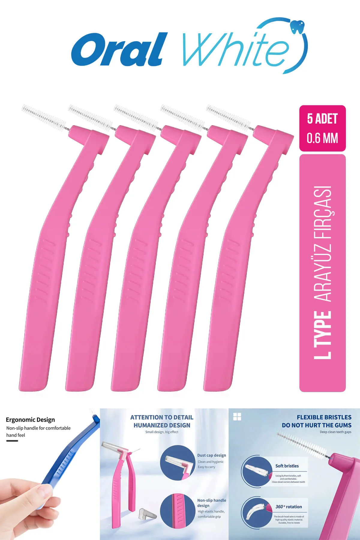 Oral White Cleaning Pro 5 Adet Arayüz Fırçası Pembe 0.6 mm