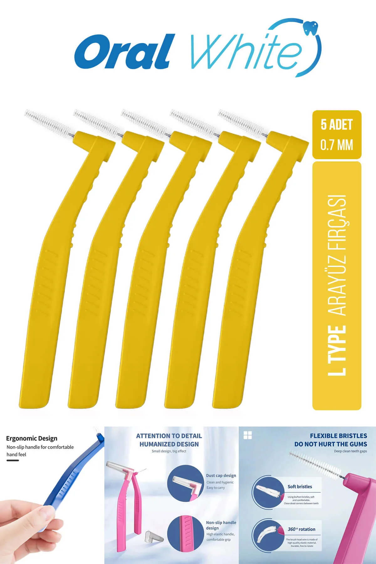 Oral White Cleaning Pro 5 Adet Arayüz Fırçası Sarı 0.7 mm