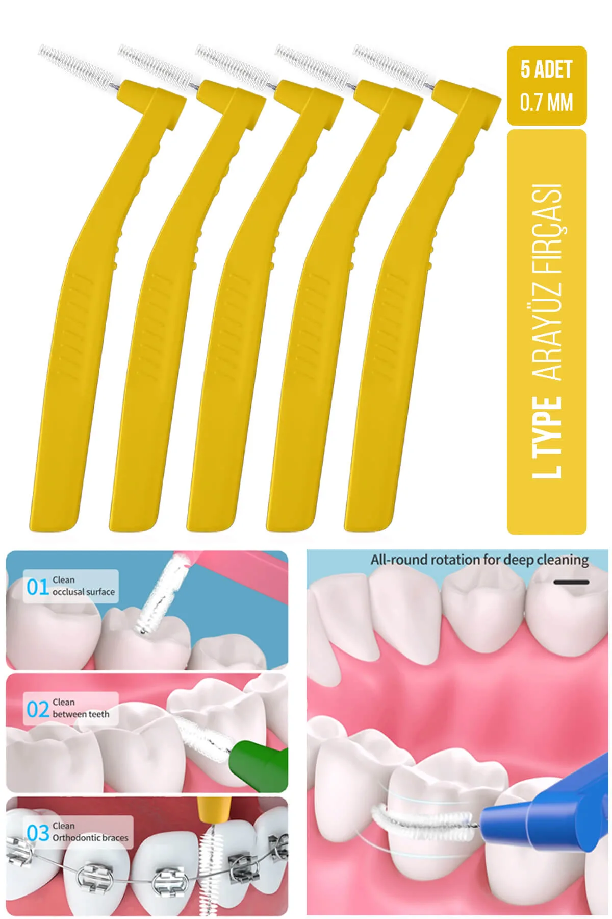 Oral White Cleaning Pro 5 Adet Arayüz Fırçası Sarı 0.7 mm - Görsel 2