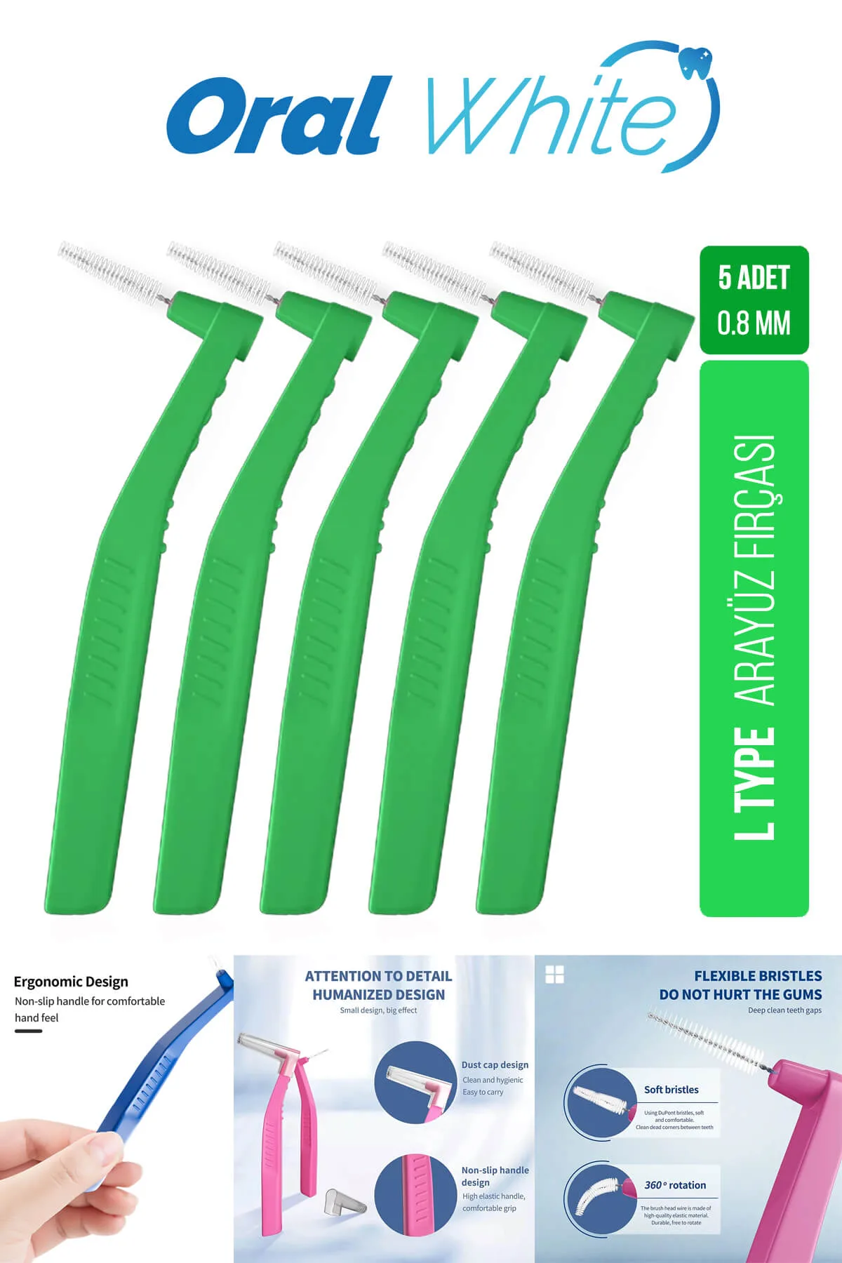 Oral White Cleaning Pro 5 Adet Arayüz Fırçası Yeşil 0.8 mm