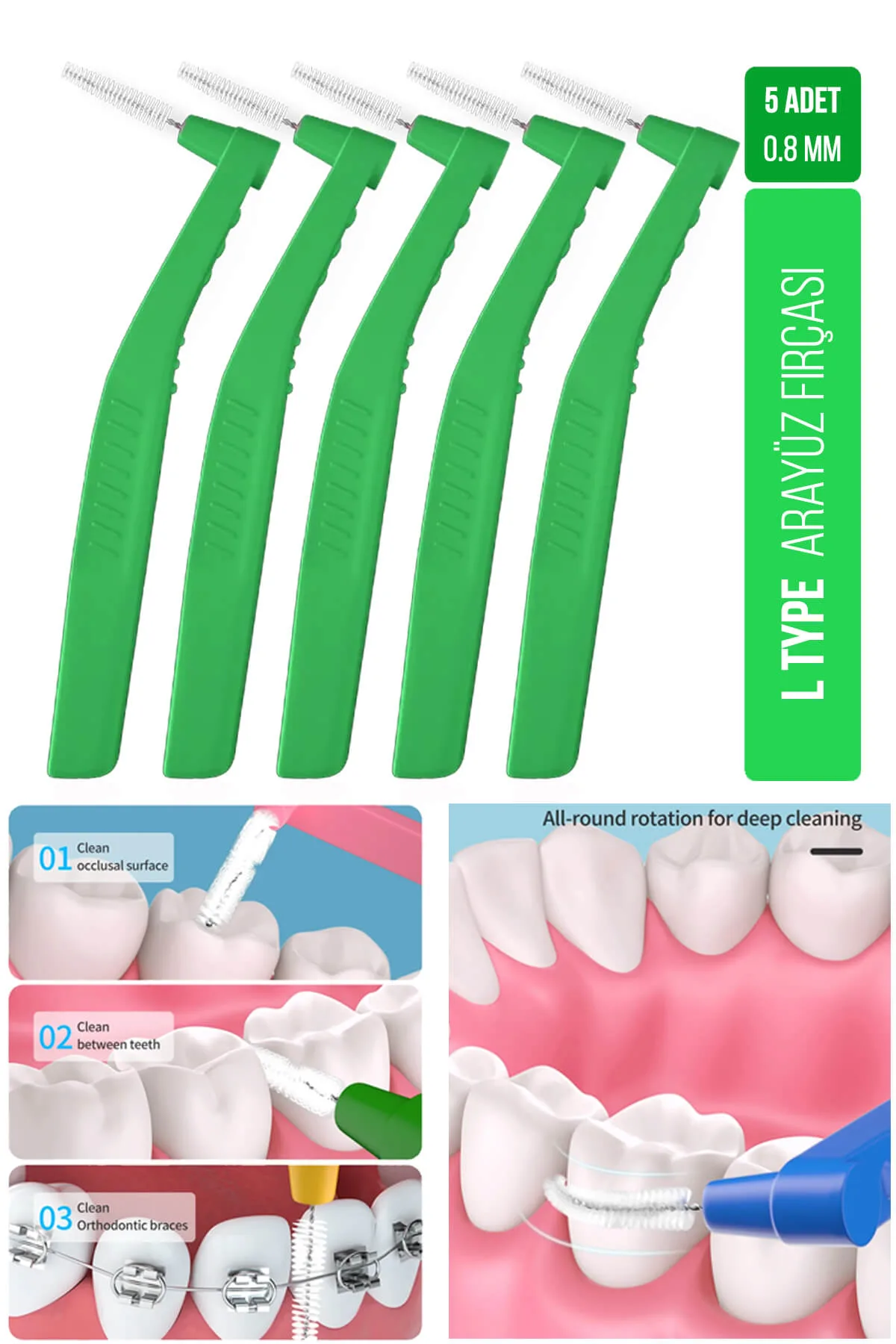 Oral White Cleaning Pro 5 Adet Arayüz Fırçası Yeşil 0.8 mm - Görsel 2