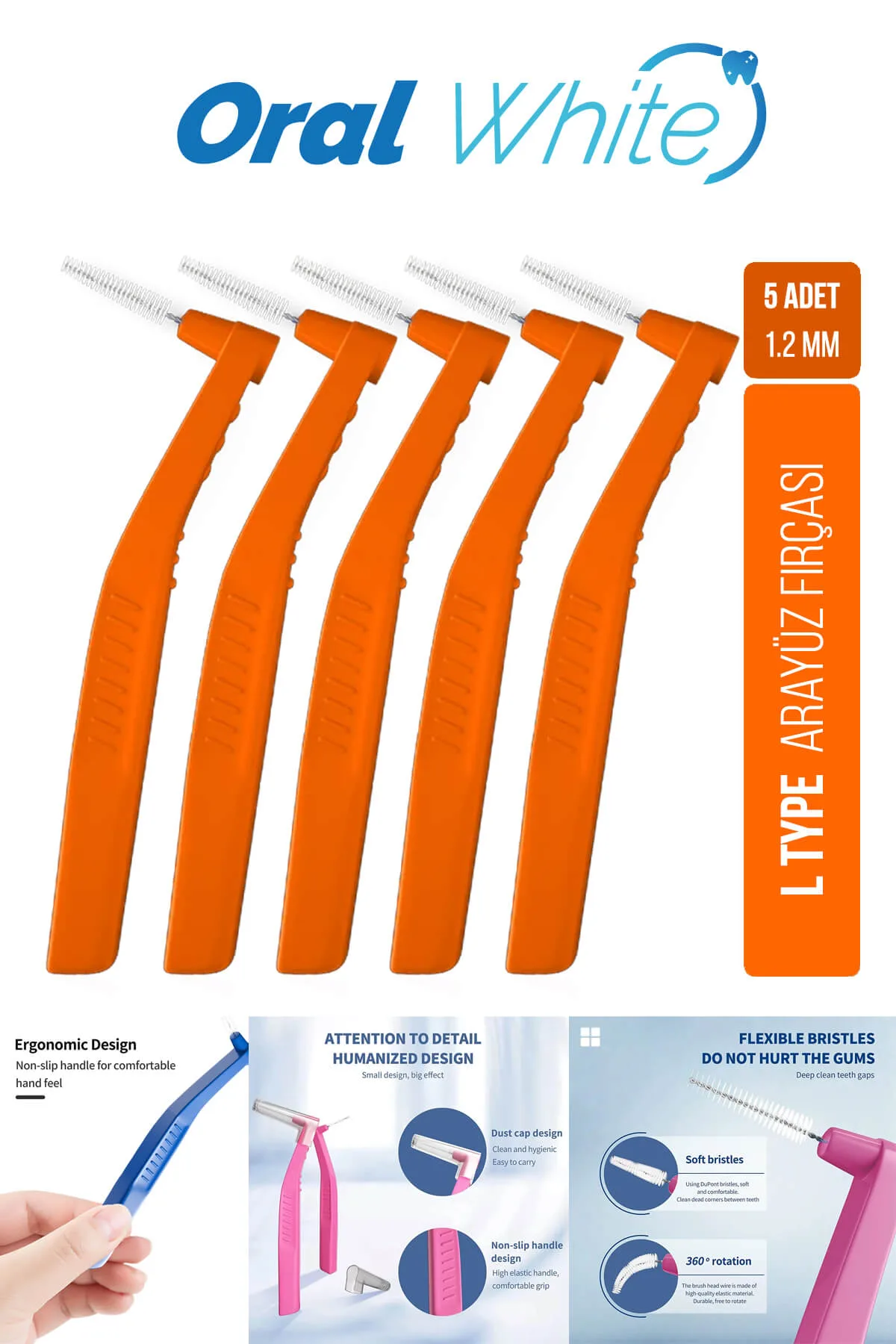 Oral White Cleaning Pro 5 Adet Arayüz Fırçası Turuncu 1.2 mm