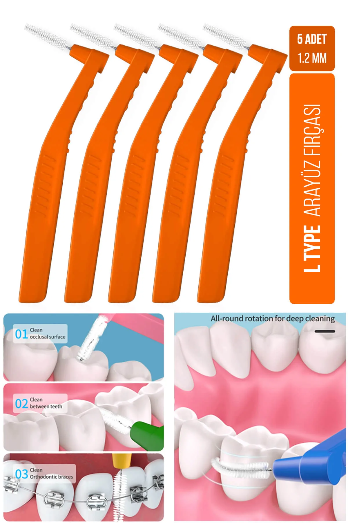 Oral White Cleaning Pro 5 Adet Arayüz Fırçası Turuncu 1.2 mm - Görsel 2