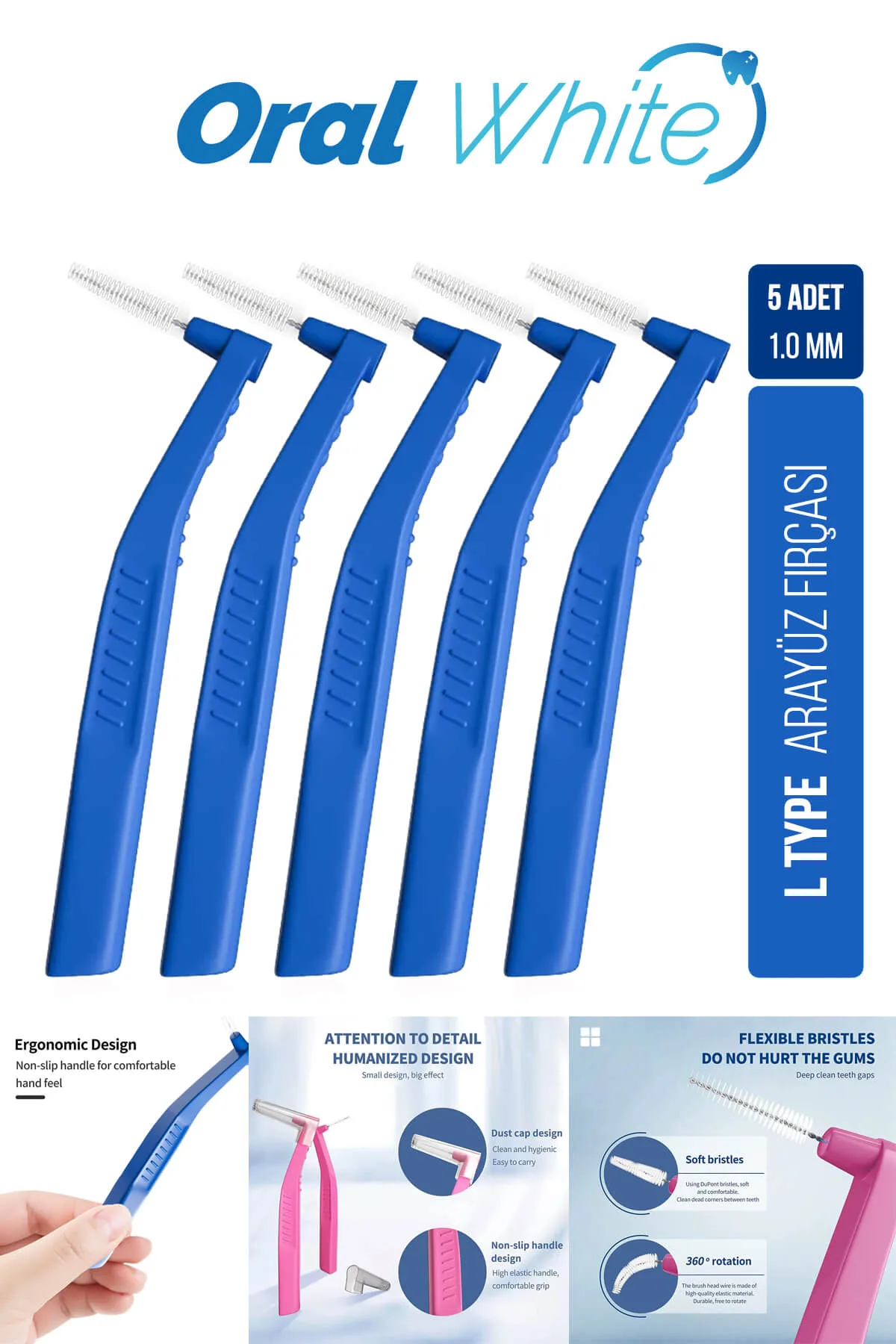 Oral White Cleaning Pro 5 Adet Arayüz Fırçası Mavi 1.0 mm