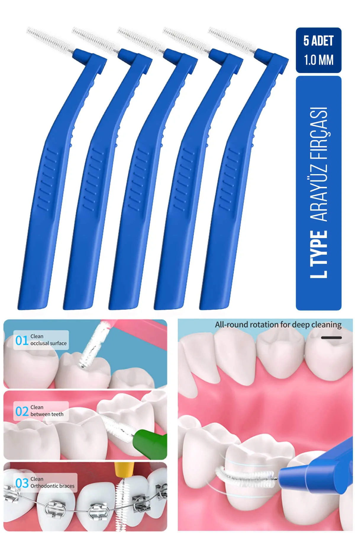Oral White Cleaning Pro 5 Adet Arayüz Fırçası Mavi 1.0 mm - Görsel 2