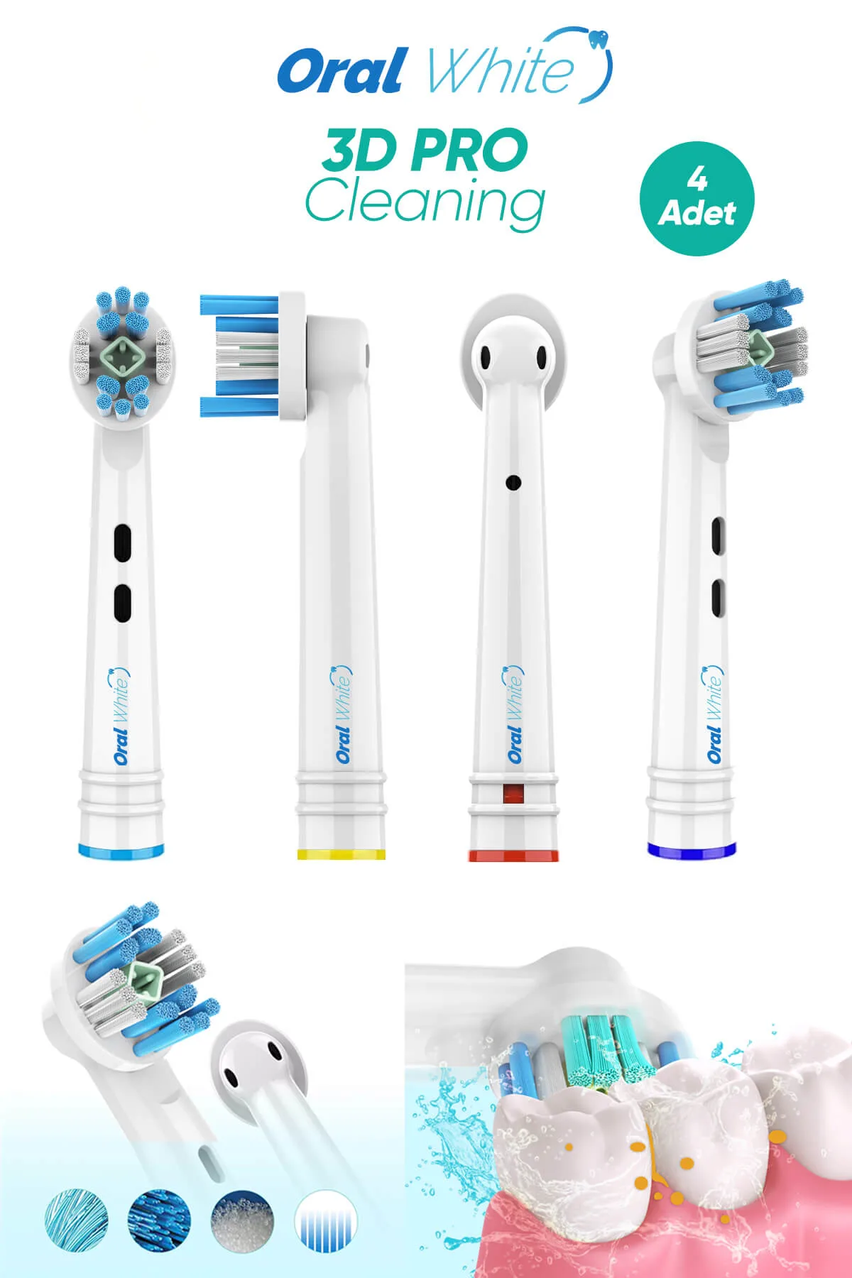 Oral White 3D Pro Cleaning 3D Beyazlatma Teknolojisi 4 Adet Yedek Başlık
