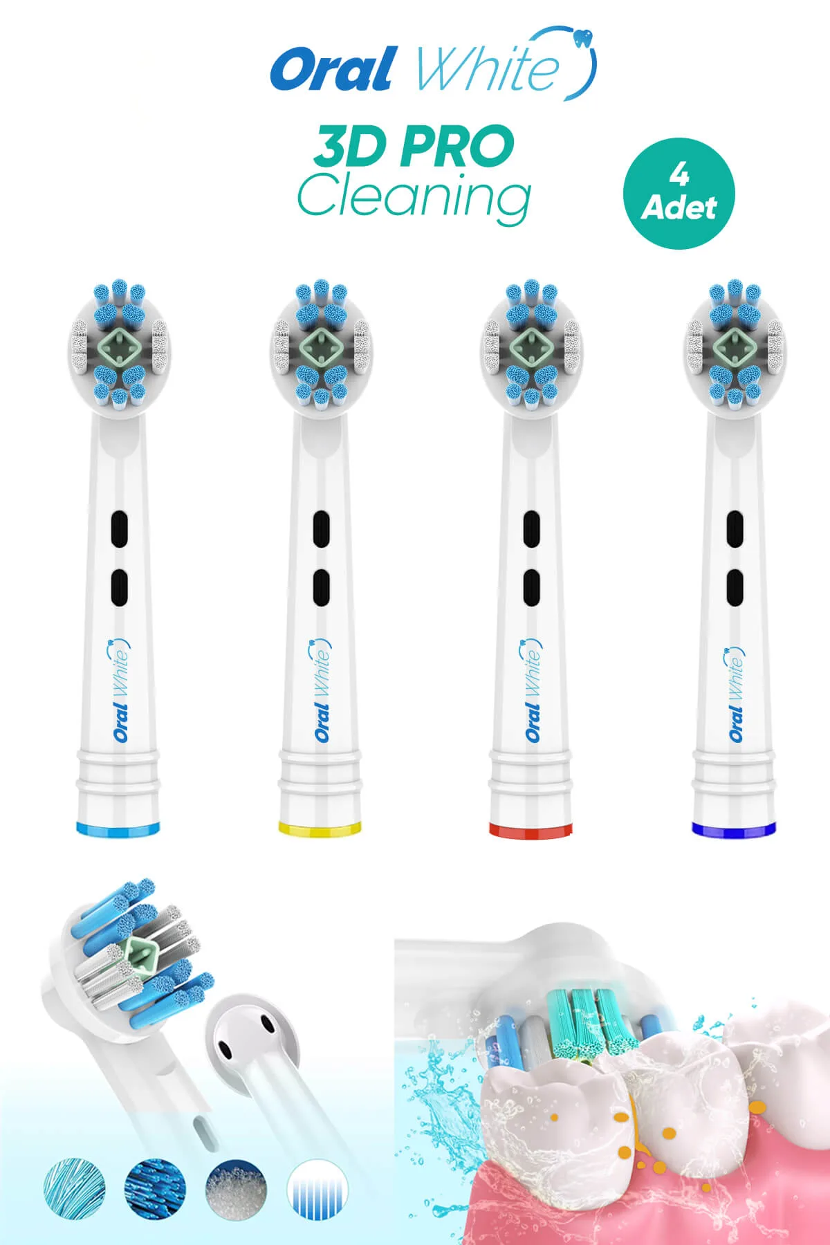 Oral White 3D Pro Cleaning 3D Beyazlatma Teknolojisi 4 Adet Yedek Başlık - Görsel 2