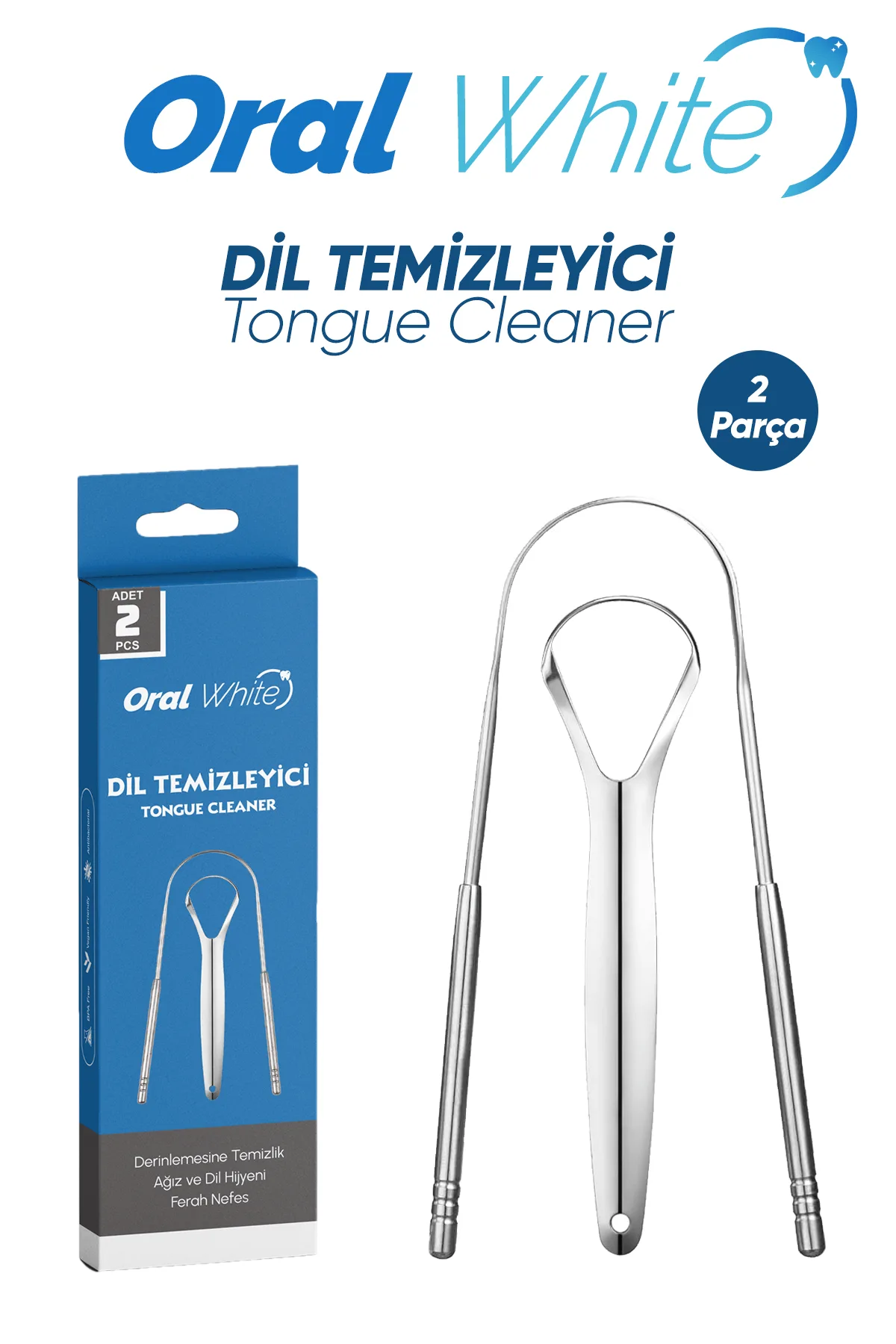 Oral White Paslanmaz Çelik 2 Parça Dil Temizleyici ve Dil Sıyırıcı - Görsel 2