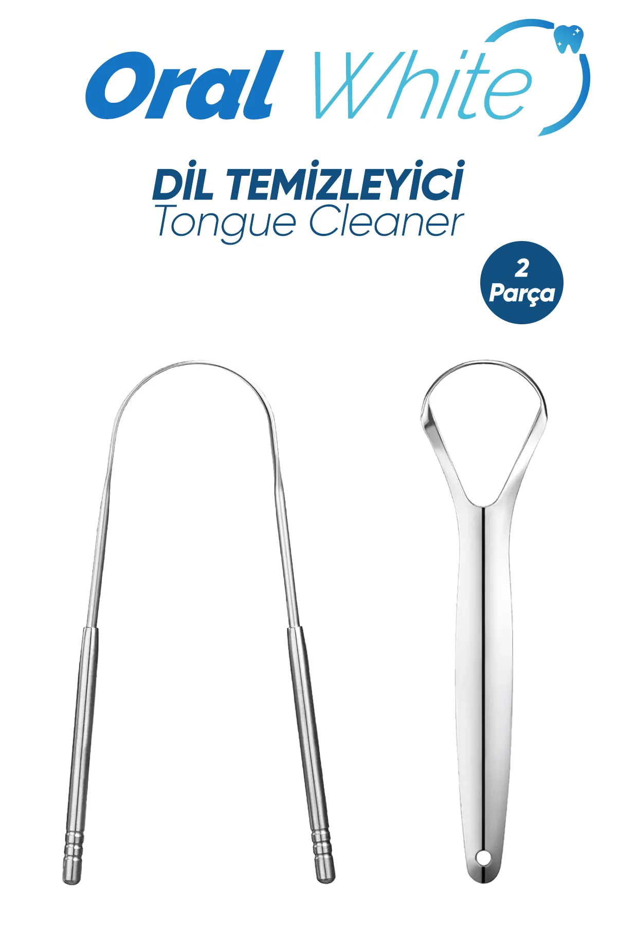 Oral White Paslanmaz Çelik 2 Parça Dil Temizleyici ve Dil Sıyırıcı - Görsel 3