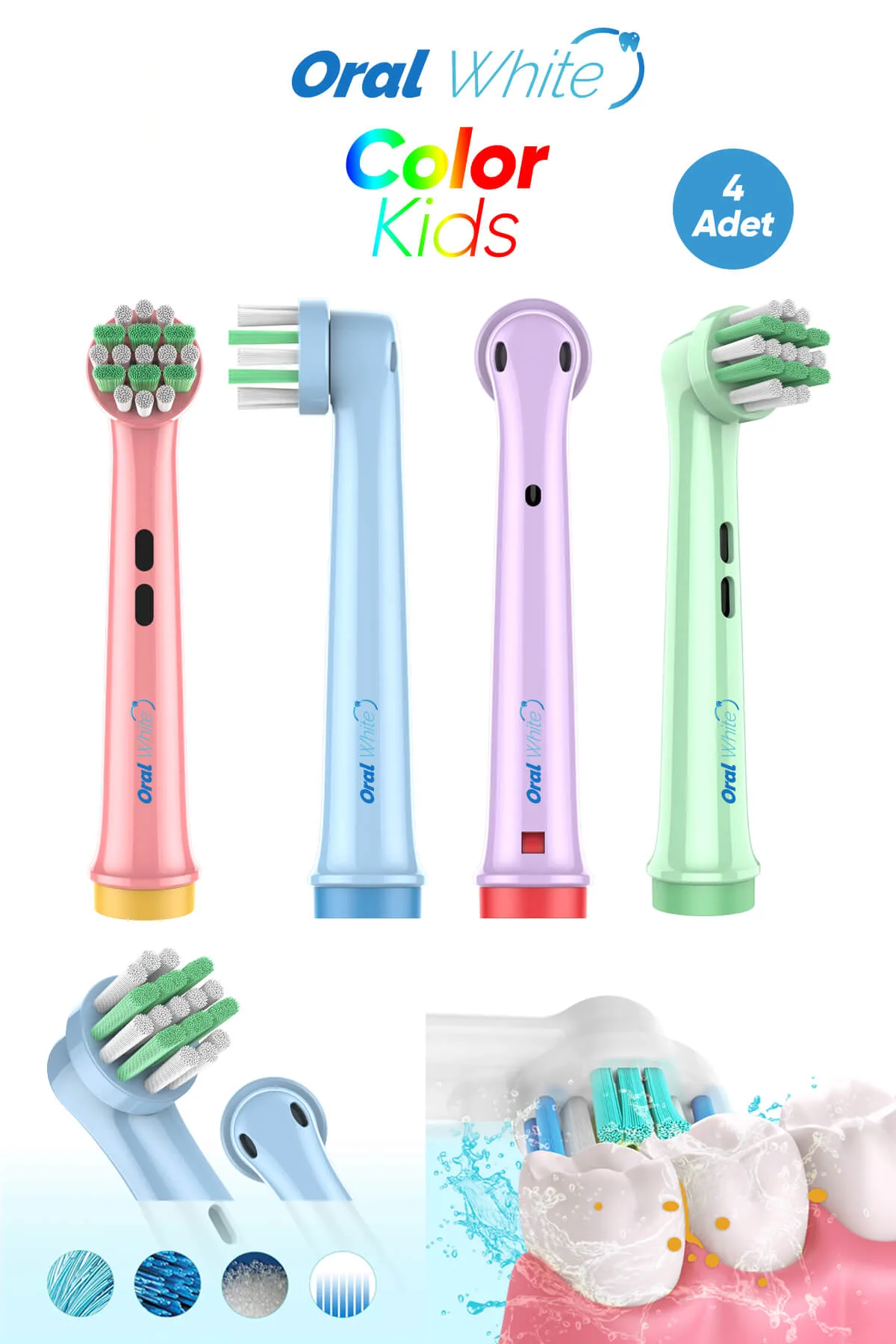 Oral White Color Kids Çocuklara Özel Hassas ve Yumuşak 4 Adet Yedek Başlık