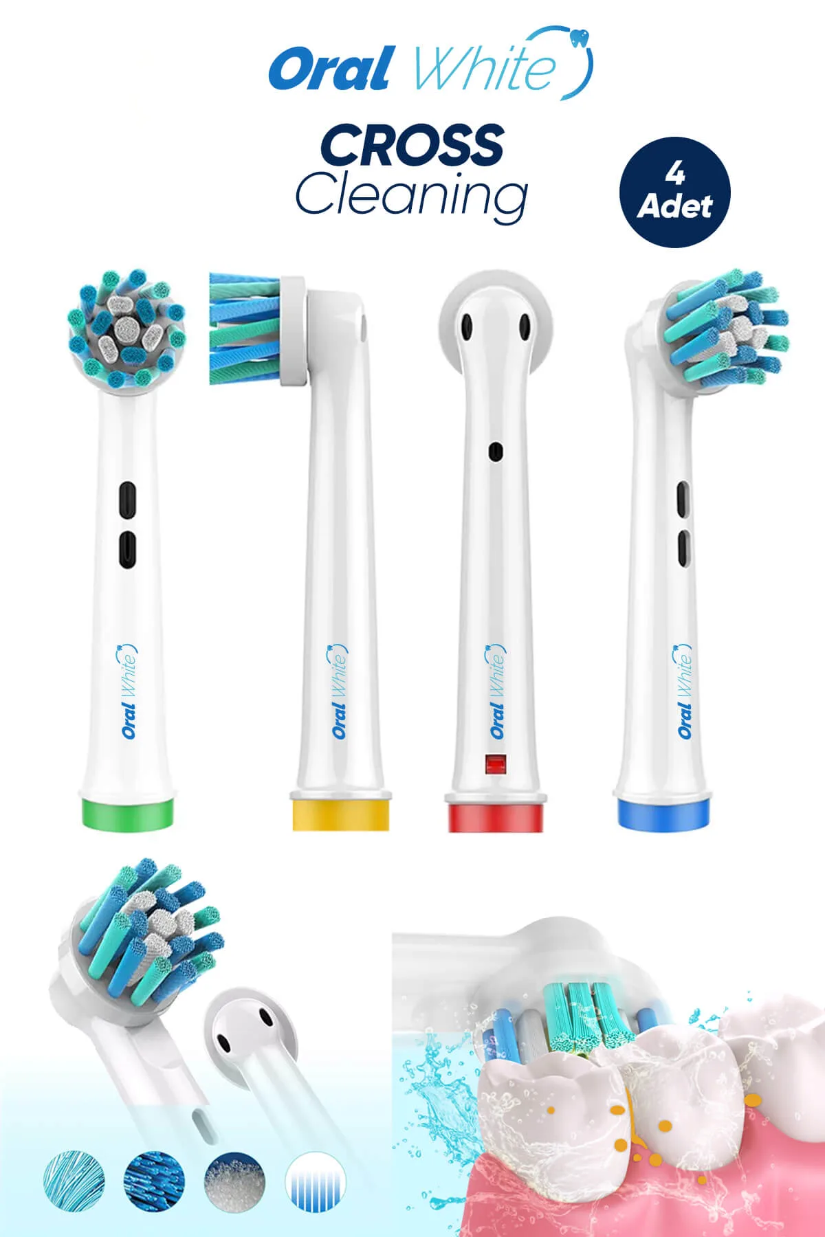 Oral White Cross Cleaning Çapraz Kıl Temizlik Teknolojisi 4 Adet Yedek Başlık