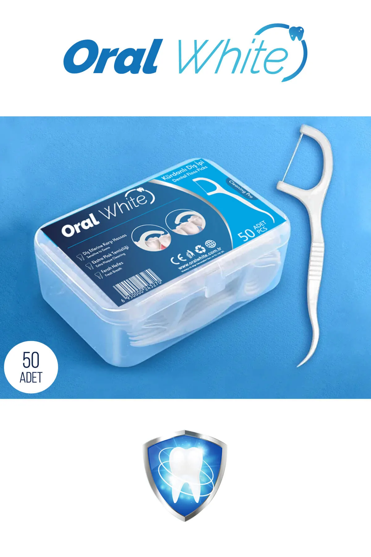 Oral White Cleaning Pro 50 Adet Kürdanlı Diş İpi Sade - Görsel 2