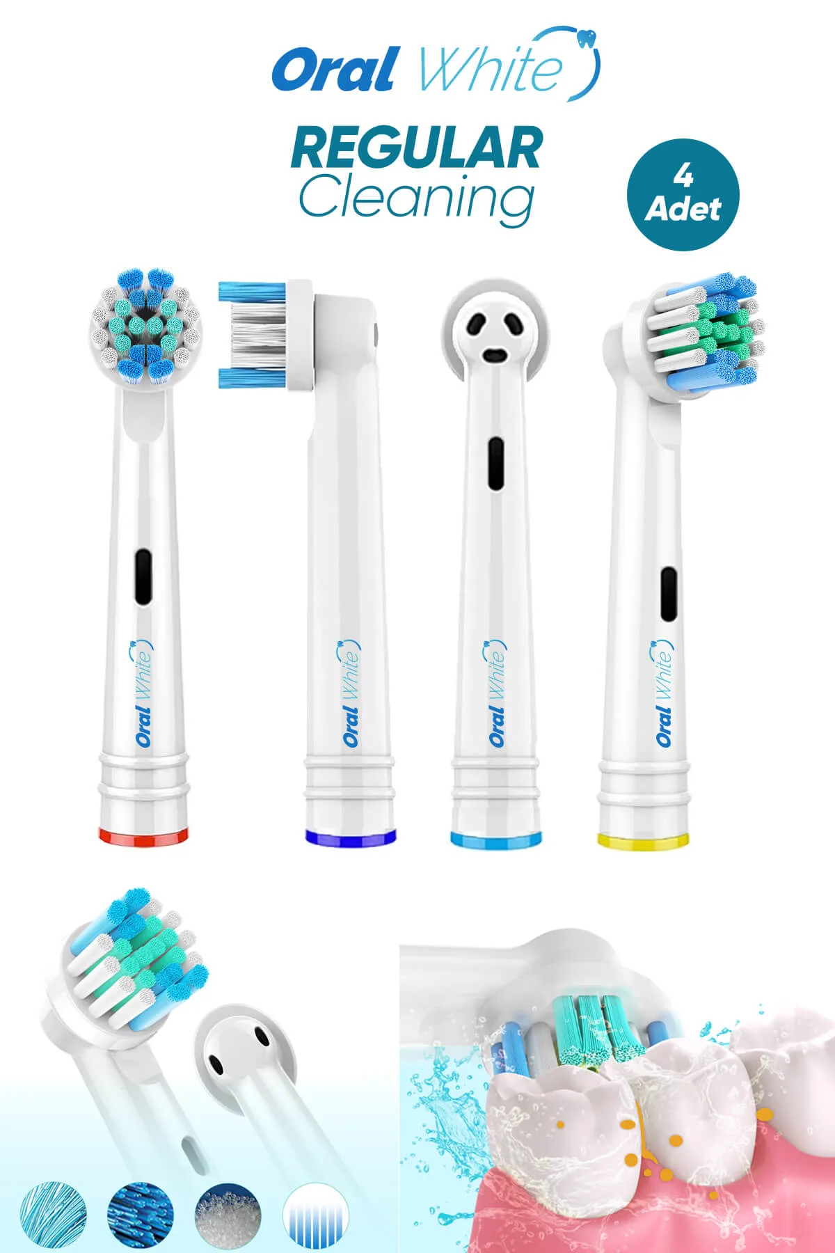 Oral White Regular Cleaning Hassas Temizlik Teknolojisi 4 Adet Yedek Başlık