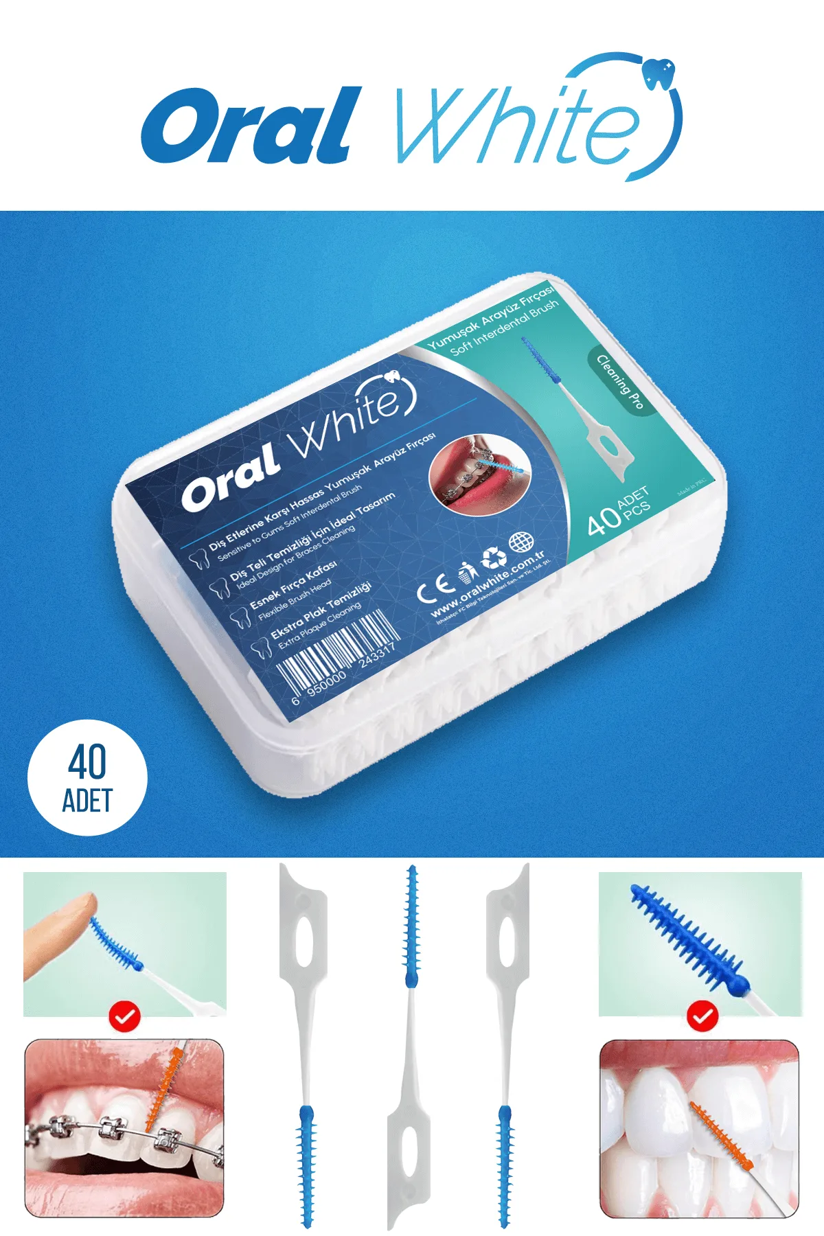 Oral White Cleaning Pro 40 Adet Soft Arayüz Fırçası Metal İçermeyen