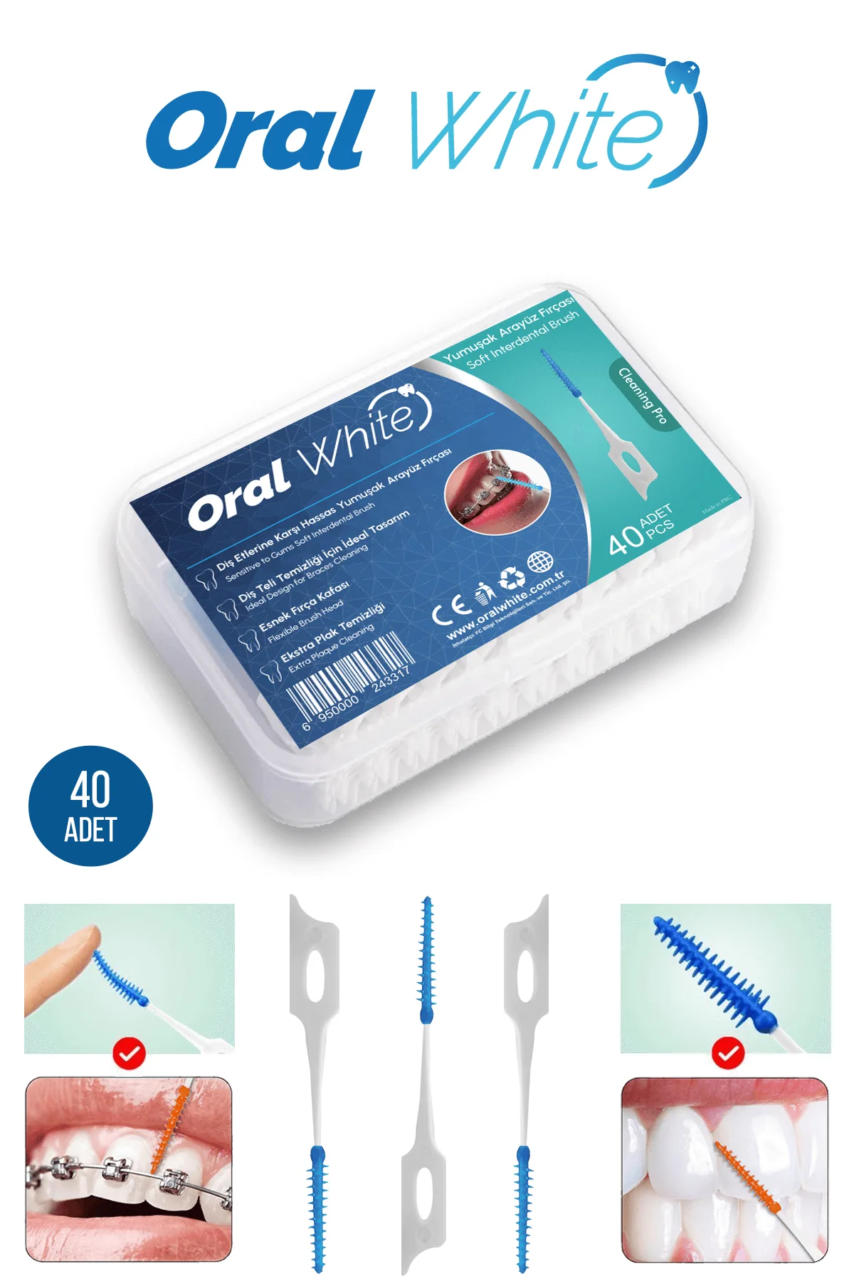 Oral White Cleaning Pro 40 Adet Soft Arayüz Fırçası Metal İçermeyen - Görsel 2