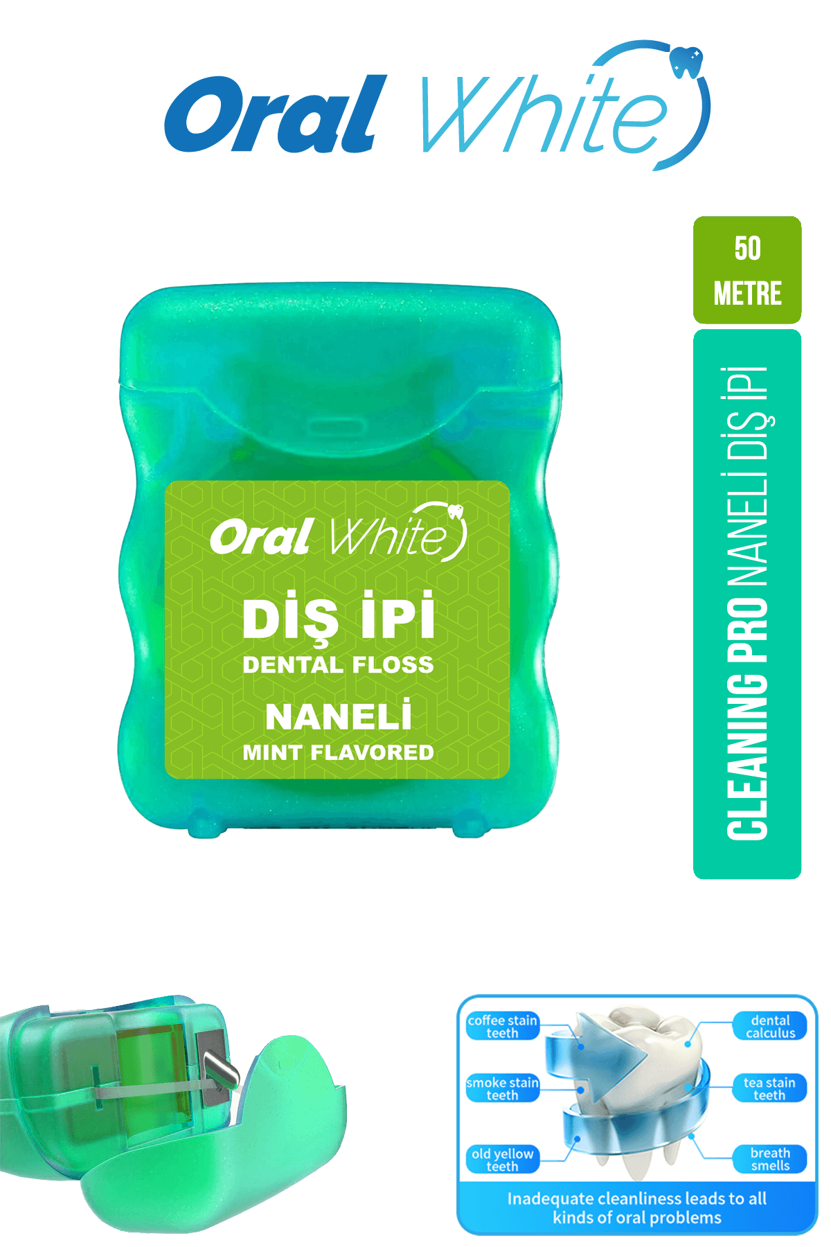 Oral White Cleaning Pro Diş İpi Naneli 50 Metre