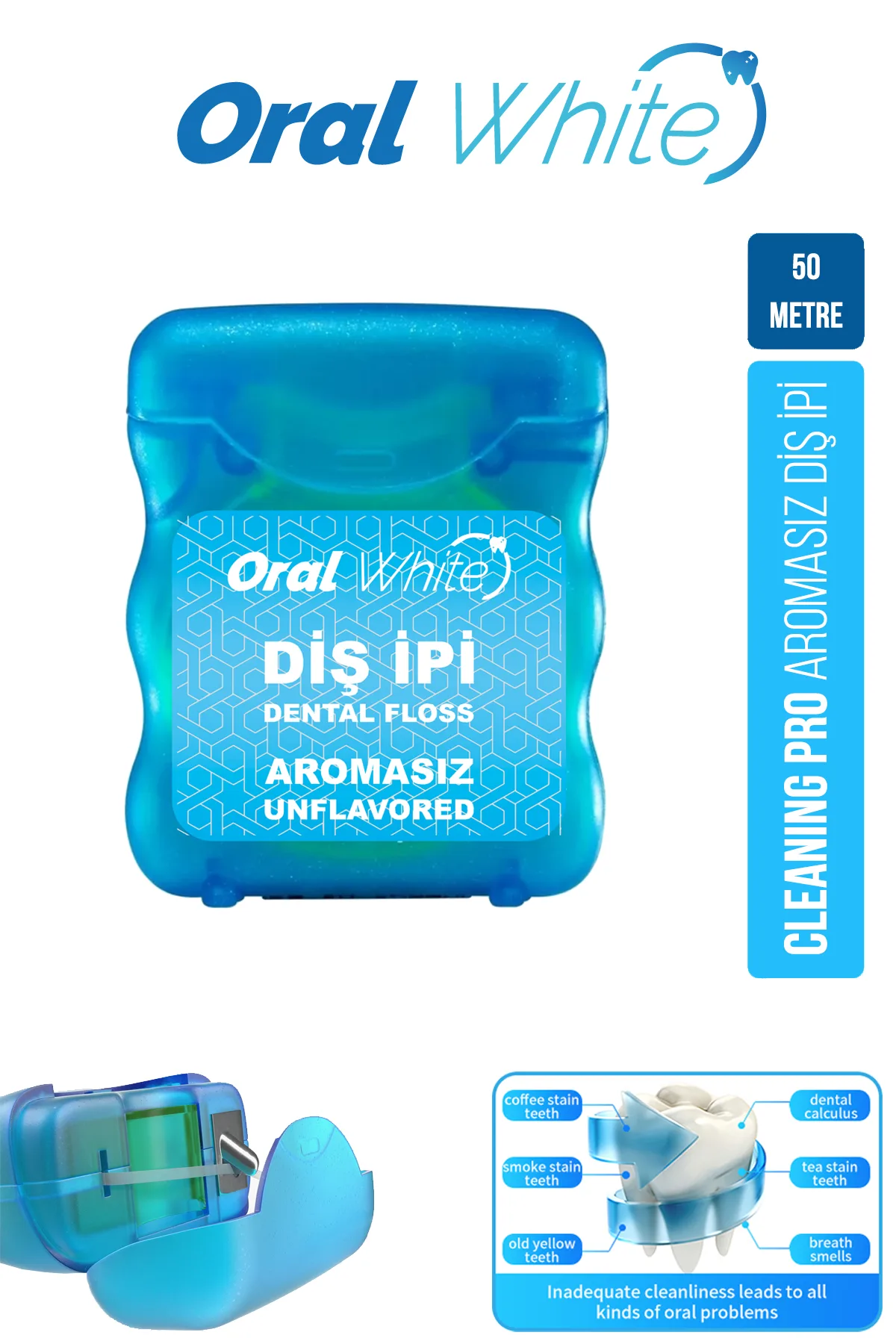 Oral White Cleaning Pro Diş İpi Sade 50 Metre