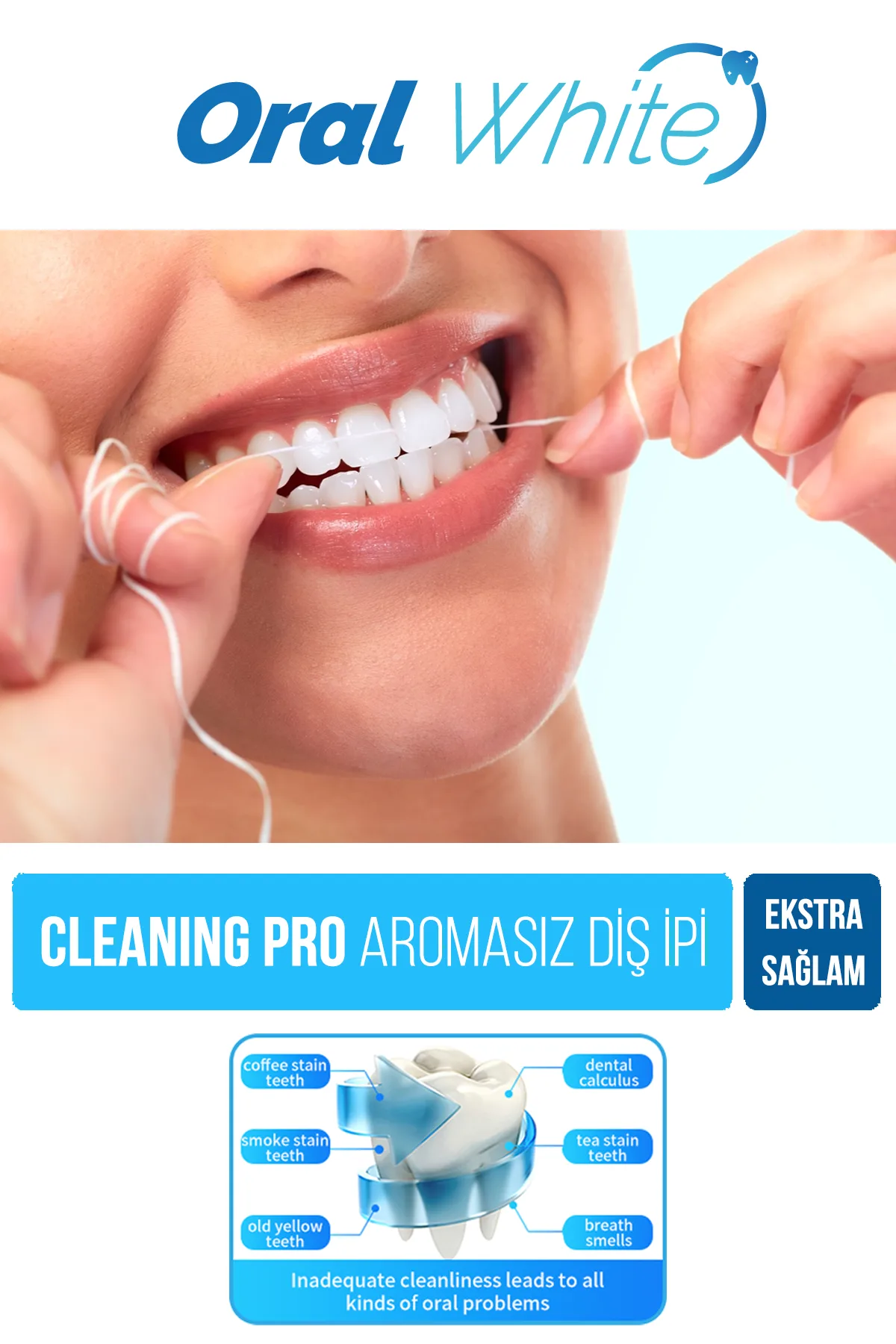 Oral White Cleaning Pro Diş İpi Sade 50 Metre - Görsel 2