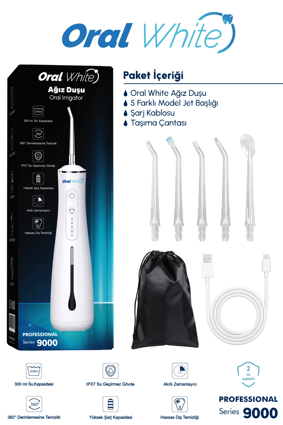 Oral White Professional Series 9000 Şarjlı Ağız Duşu - Görsel 2
