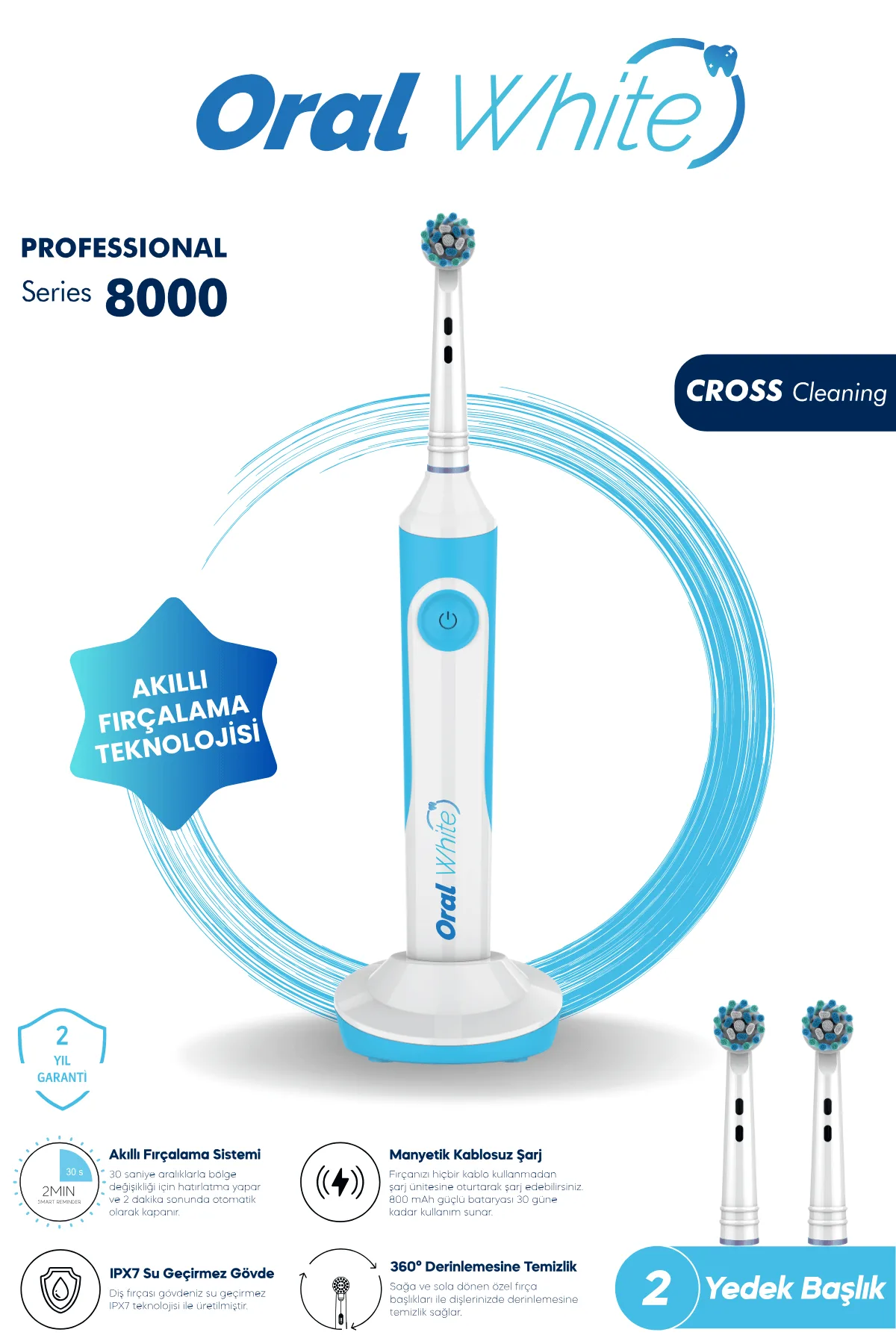 Oral White Professional Series 8000 Şarjlı Diş Fırçası Mavi