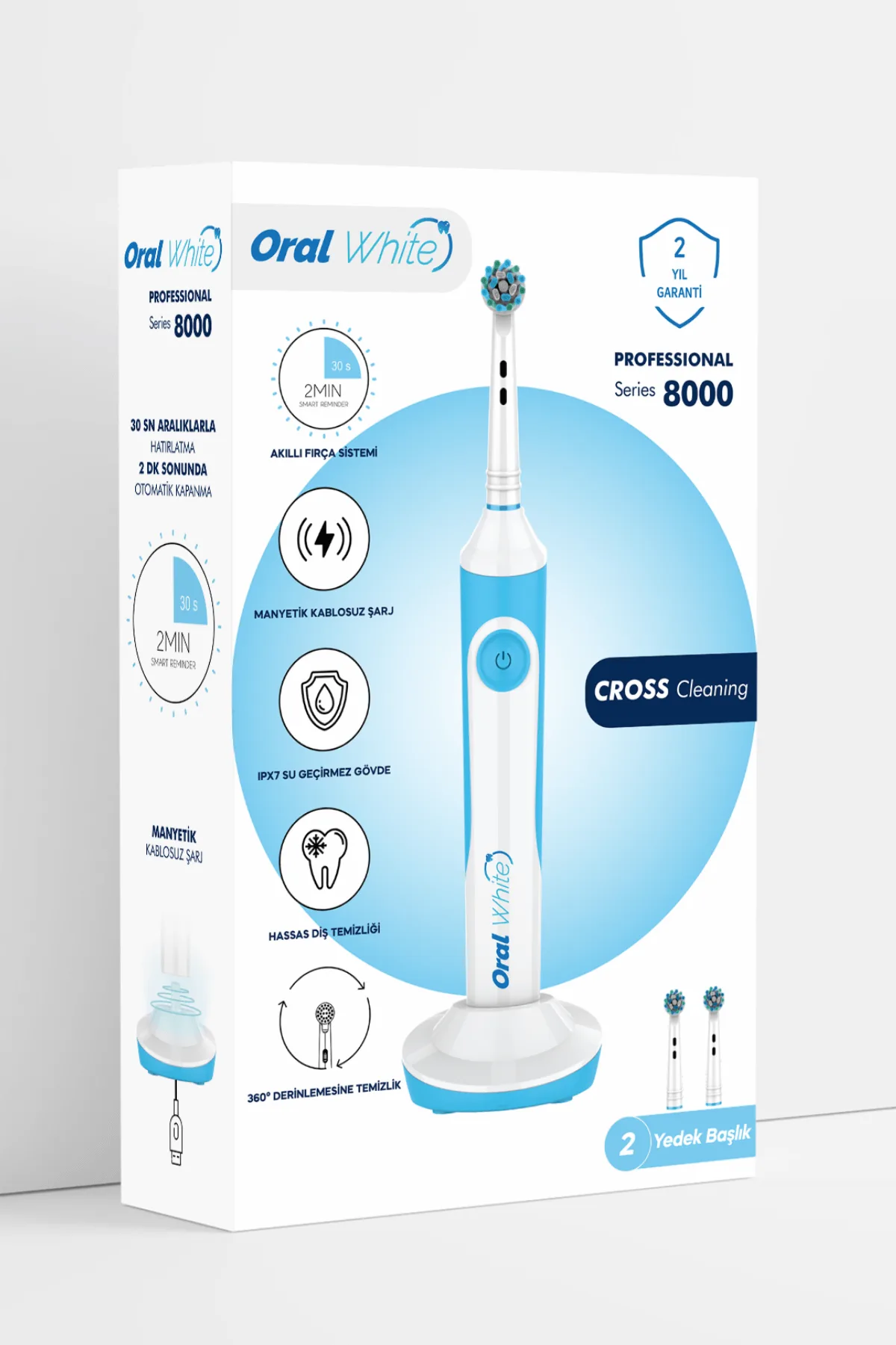 Oral White Professional Series 8000 Şarjlı Diş Fırçası Mavi - Görsel 3