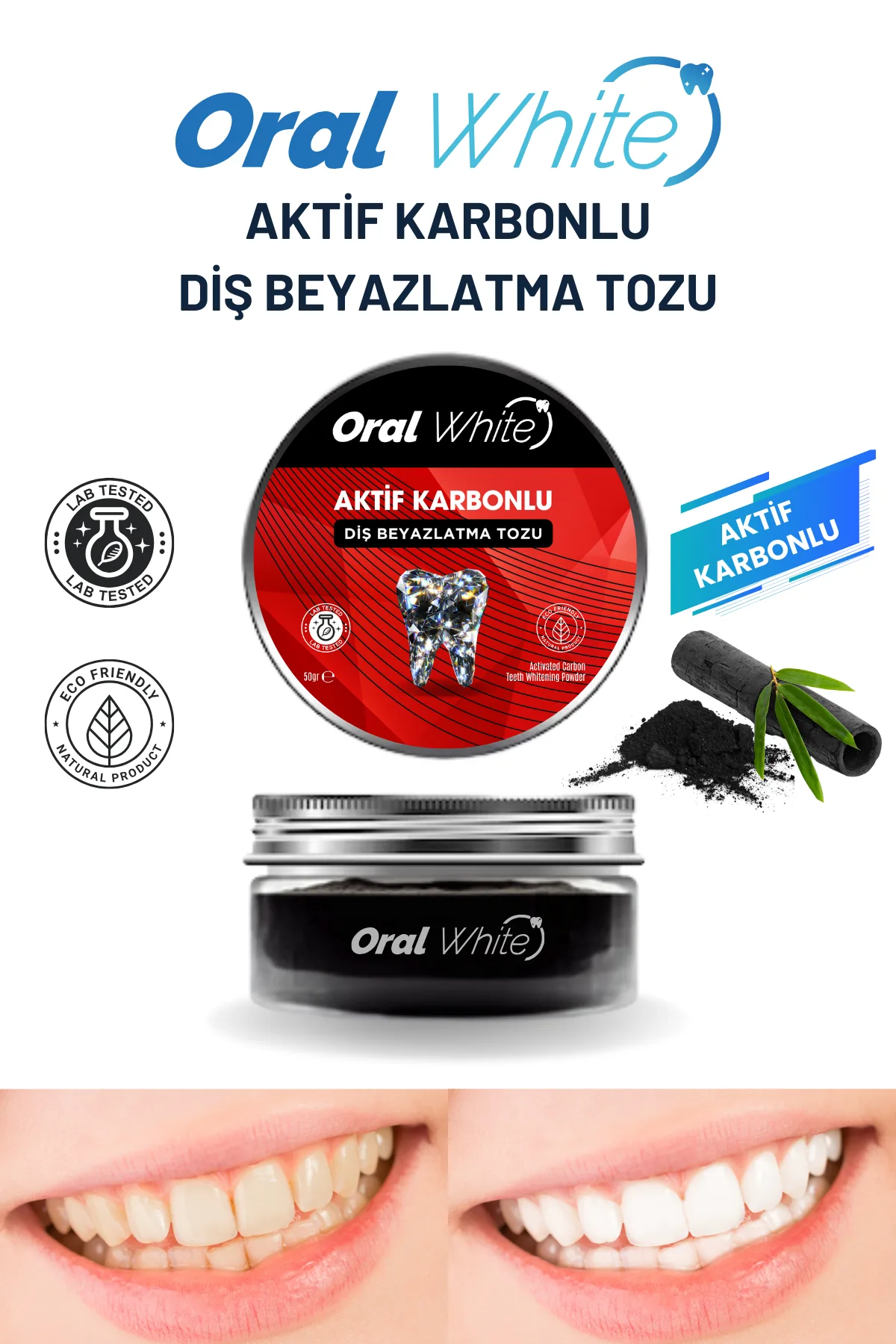 Oral White Aktif Karbonlu Diş Beyazlatma Tozu