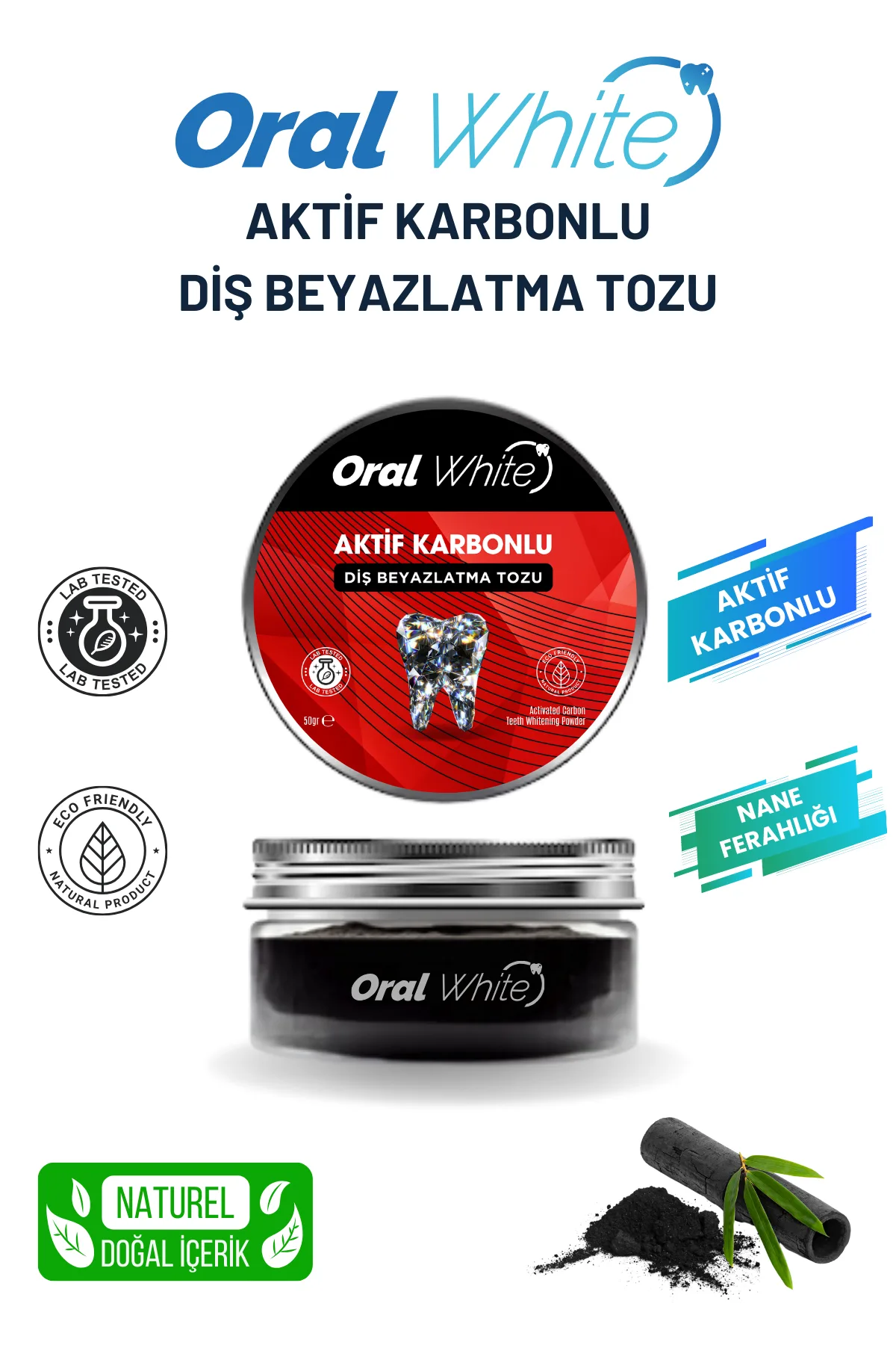Oral White Aktif Karbonlu Diş Beyazlatma Tozu - Görsel 2